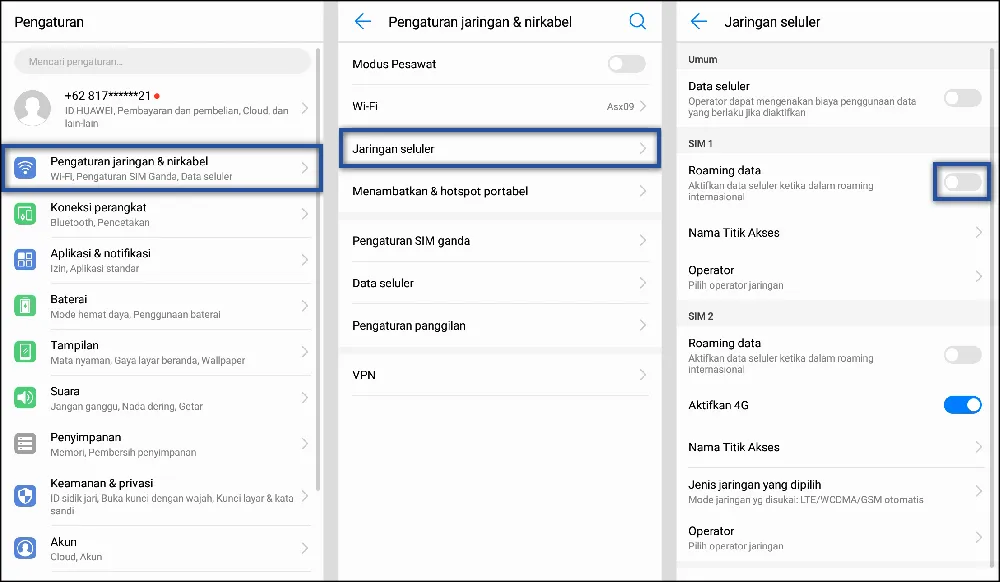 Tutorial mengatur pengaturan jaringan roaming di HP Android
